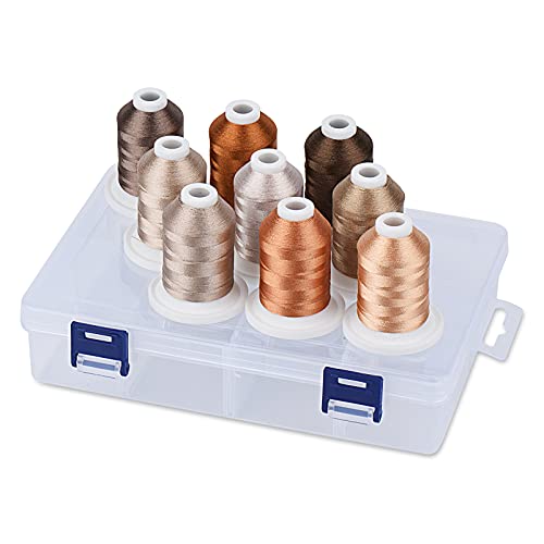 Simthread Polyester Maschinen Stickgarn mit Kunststoff-Aufbewahrungsbox, 9 Braun Farben, 800 Yards Schnappen Spulen, für professionelles Stickdesign Simthread Polyester Maschinen Stickgarn mit Kunststoff-Aufbewahrungsbox, 9 Braun Farben, 800 Yards Schnappen Spulen, für professionelles Stickdesign von Simthread