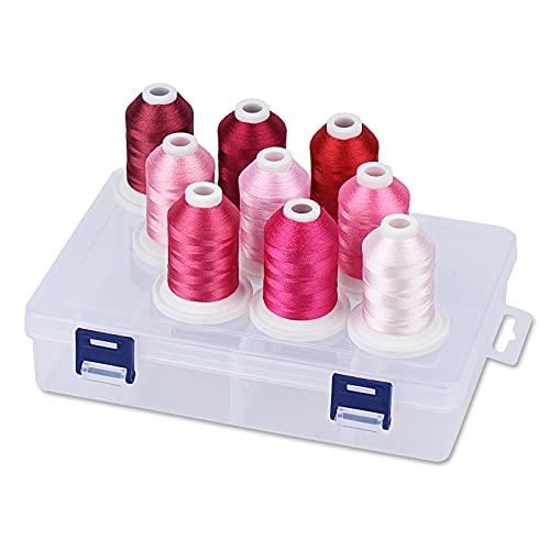Simthread Polyester Maschinen Stickgarn mit Kunststoff-Aufbewahrungsbox, 9 Rose Farben, 800 Yards Schnappen Spulen, für professionelles Stickdesign Simthread Polyester Maschinen Stickgarn mit Kunststoff-Aufbewahrungsbox, 9 Rose Farben, 800 Yards Schnappen Spulen, für professionelles Stickdesign von Simthread