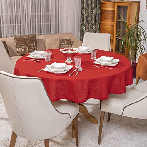 Simurq Tischdecke Abwaschbar - Wasserabweisend | Tischdecke Rund 140 Leinenoptik-Lotuseffekt | Pflegeleicht & fleckenabweisend Tischdecken | Tischdecke Rot -Tischtuch Table Cloth (Rot, 140 Rund) von Simurq