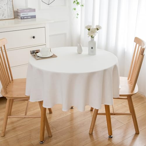 Simurq Tischdecke Abwaschbar - Wasserabweisend | Tischdecke Rund 140 Leinenoptik-Lotuseffekt | Pflegeleicht & fleckenabweisend Tischdecken | Tischdecke Weiß -Tischtuch Table Cloth (Weiß, 140 Rund) von Simurq