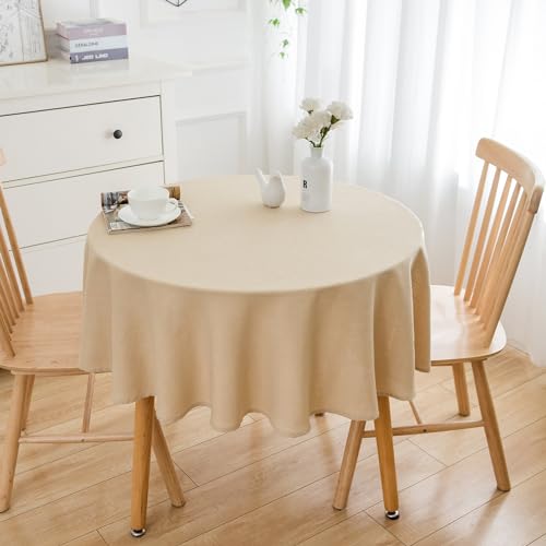 Simurq Tischdecke Abwaschbar - Wasserabweisend | Tischdecke Rund 160 Leinenoptik-Lotuseffekt | Pflegeleicht & fleckenabweisend Tischdecken | Tischdecke Beige -Tischtuch Table Cloth (Beige, 160 Rund) von Simurq