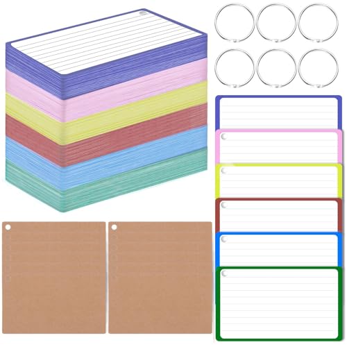 Linierte Karteikarten,360 PCS Karteikarten Liniert Vokabelkarten Lernkarten Flashcards 6 Farben Karten zum Vokabeln Lernen mit 6 Binderinge für Schule Büro Erinnerung Präsentation von SinChic