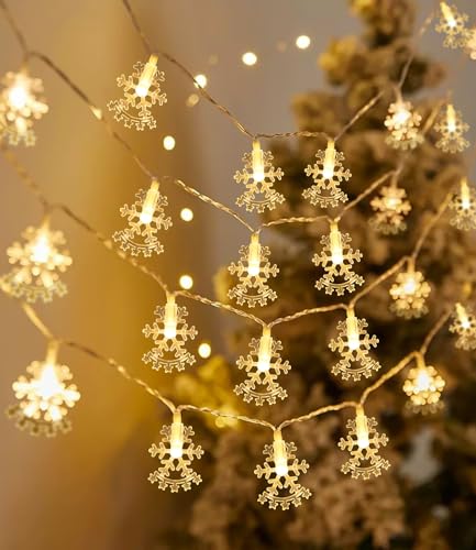 SinLaw Schneeflocke Lichterketten, 6M 40 LED Batteriebetriebene Lichterketten, Schneeflocke Lichterketten Außen, Dekoration für Valentinstag, Weihnachten, Hochzeiten, Geburtstagsfeiern (warm weiß) von SinLaw