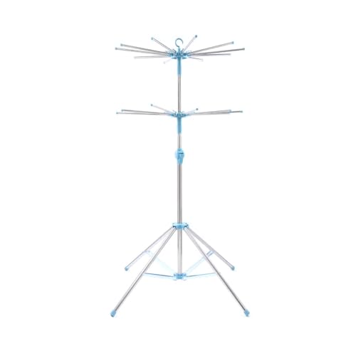 Tiers Wäscheständer, zusammenklappbar, für drinnen und draußen, zusammenklappbar, platzsparend, mit Handtuchstangen und Wäscheklammern, Blau + Silber, #1B (2-lagig) von SinYor
