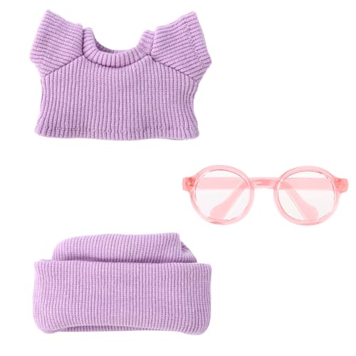 17cm Puppen Outfit Set, Einfache Lila Gestrickte T-Shirt Mütze und Mini Plastik Brille Designer Puppenkleidung und Zubehör für Sammelfiguren Displays (Keine Puppen) von Sinbana