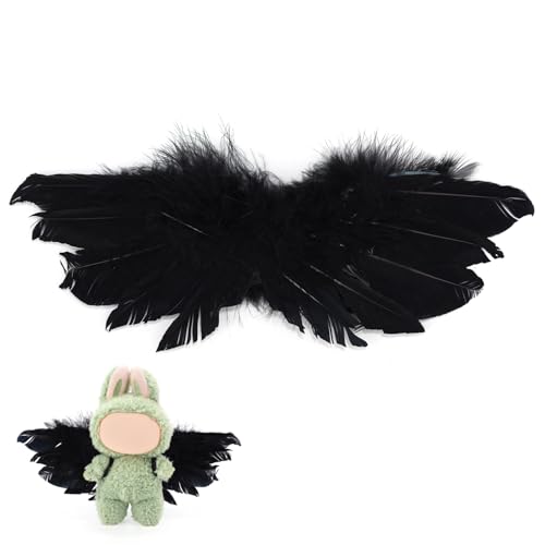 Federflügel für Puppen, Zubehör zum Anziehen von Puppen Süße Federflügel für 17cm Große Puppens Weiche Puppenflügel-Kleidung nur Flügel Enthalten (Schwarz) von Sinbana