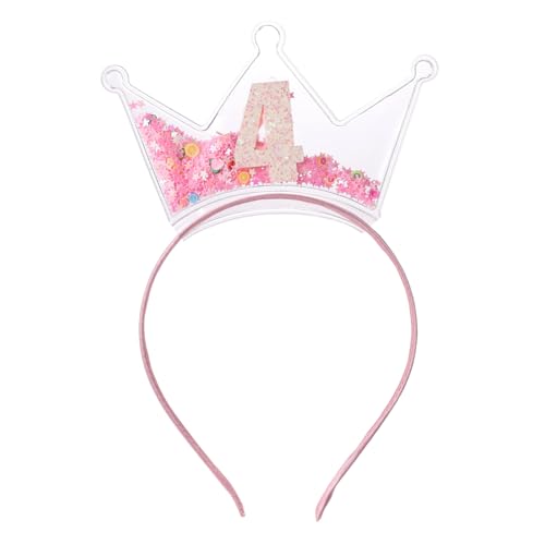 Geburtstag Stirnband, Rosa Kleinkinder Kronen Stirnband mit Schillernder Glitzer-Zahlenverzierung und Rosa Stern-Glitzer-Konfetti zur Dekoration Kindergeburtstagsparty(Nummer 4) von Sinbana