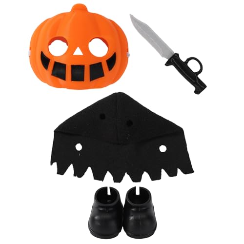 Halloween Kostüm für Puppen 17cm, Inklusive Schwarzem Gewand Kürbismaske Schwarzen Schuhen Mini Plastikmesser-Requisiten Horror-Stil Puppen Halloween Outfit(Nur Kleidung und Accessoires) von Sinbana