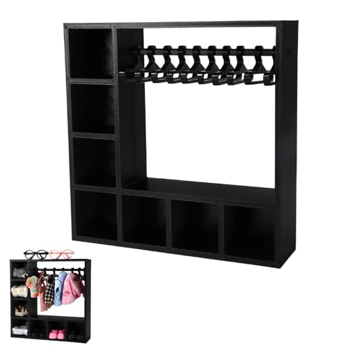 Puppen Schrank, 20x20x5cm Puppenkleiderschrank aus Kunststoff mit 10 Kleiderbügel zum Ordnen Kleidung Schuhen Hüten Sonnenbrillen Taschen Verschiedenen Outfits und Accessoires(Schwarz) von Sinbana