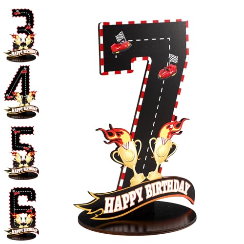 Rennwagen Geburtstag Deko, Hölzernes Rennwagen Thema Tischdeko mit Rennstrecken und Trophäenmustern Party-Tischdekoration für Geburtstagsparty-Dekorationen Foto-Requisiten(Nummer 7) von Sinbana