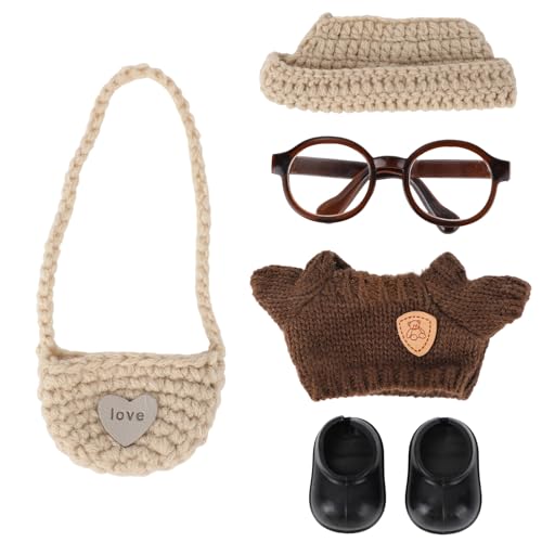 Sinbana 17cm Puppen Kleidungsset, Süß Plüsch Puppenkleidung Enthält Hut Pullover Tasche Schuhe & Brille Modische Accessoires für Dekoration von 17cm Spielzeugfiguren von Sinbana