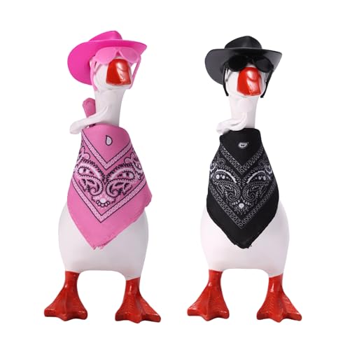 Sinbana 2 Sets Western-Cowboy-Mini-Schreibtischgans-Outfits mit Hut, Schal und Sonnenbrille für 18cm Große Mini-Schreibtischgans-Statue Zubehör (Pink, Schwarz) von Sinbana