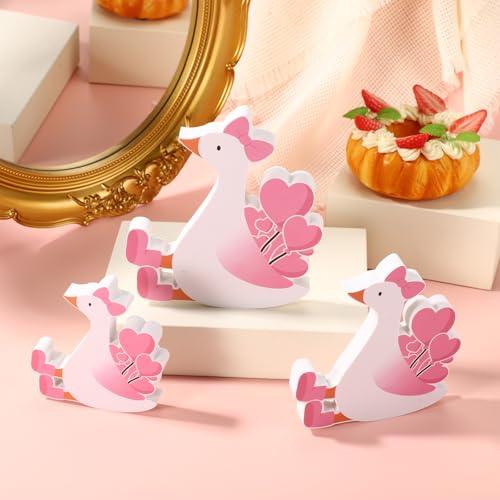 Sinbana 3stk Tischdekor Silly Goose Deko, 3 Größen Holz Lustige Gans Deko Geburtstag Rosa Tier Tischdekor für Motto Geburtstagsparty Babyparty und Zimmer Schreibtisch Ornament von Sinbana