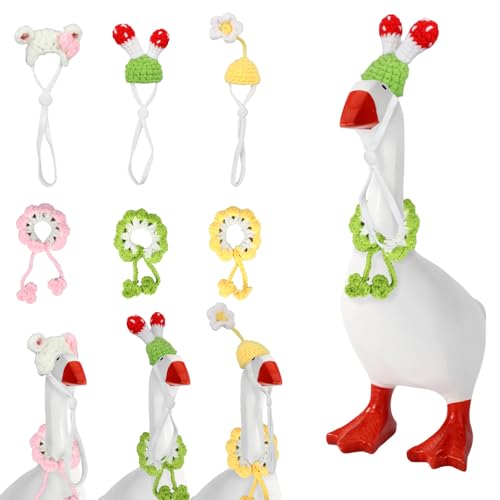 Sinbana 6 Stück 17,78 cm Schreibtischgans-Outfits, 3 Mini-Schreibtischgansmützen und 3 Kragen Niedliche Gestrickte Tiermützen mit Verstellbarem Riemen für Magnetische Gänse von Sinbana