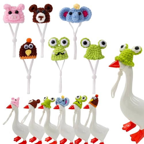 Sinbana 6stk Mini-Strickmützen in Form Einer Gans für den Schreibtisch, 17,78 cm Mini-Strickmützen Kleine Verstellbare Magnetische Gänse-Outfits von Sinbana