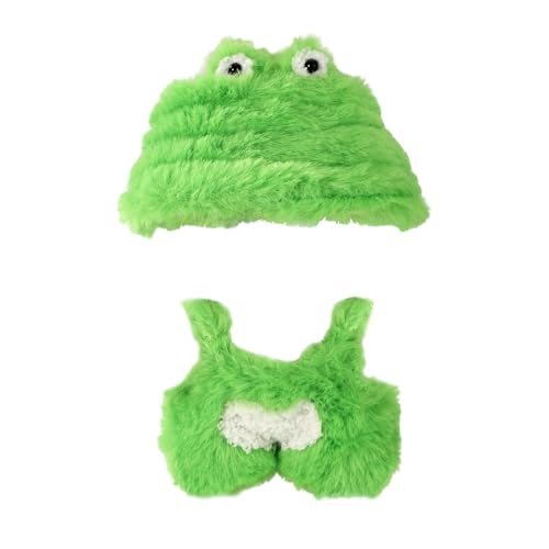 Sinbana Puppen Frosch Kostüm Set, Kopfschmuck & Latzhose Niedliche Plüsch Kleidung Outfit für Halloween, Cosplay & Mottopartys von Sinbana