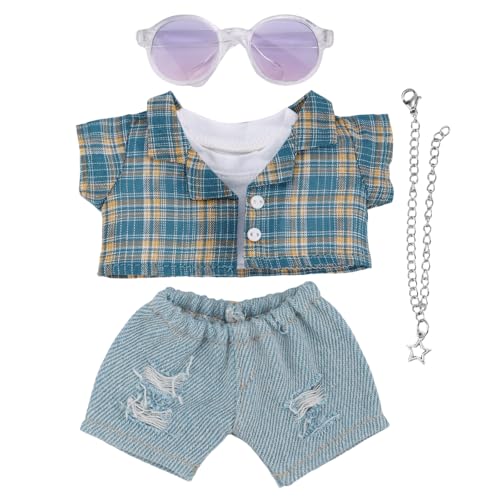 Sinbana Puppenkleidungsset mit Blauem Hemd, Plüschpuppenkleidung mit Brille Halskette und Hose für 17 cm Große Puppen Outfit-Zubehör von Sinbana