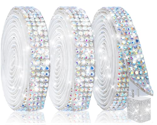 Sinbeon 3 Rollen strasssteine selbstklebendr, 2,7 Meter, selbstklebendes funkelndes Diamantband, DIY für Dekoration, Geburtstag, Geschenk (Farbe,10 mm,4 Row Strass) von Sinbeon