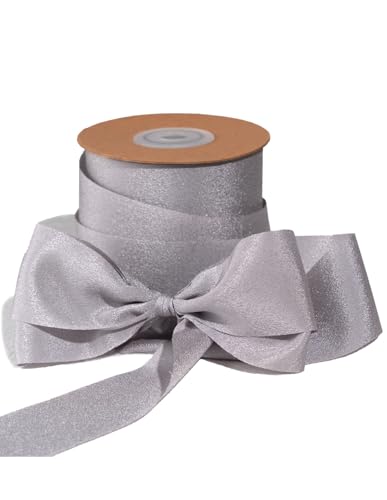 Sinbeon Geschenkband Grau, 3.8cm Breit 23m Schleifenband Chiffonband Stoff Satinband Deko für Hochzeit Geschenkverpackung Blumenstrauß Party Heim von Sinbeon