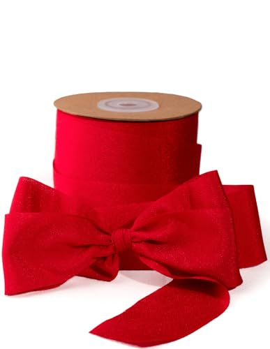 Sinbeon Geschenkband Rot, 3.8cm Breit 23m Schleifenband Rotes Band Weihnachten Chiffonband Stoff Satinband Deko für Hochzeit Geschenkverpackung Blumenstrauß Party Heim von Sinbeon