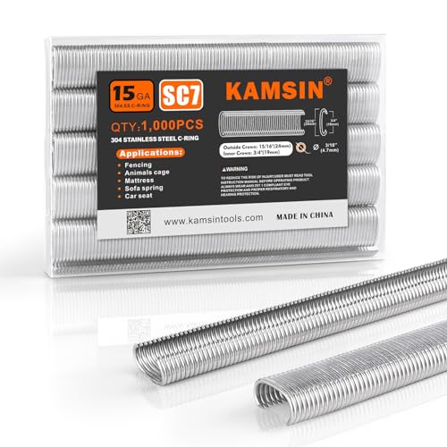 Kimsing SC7 15 Gauge 304 Edelstahl 3/4 Zoll Crown Hog Ringe C Ringe Klammern Hog Ring Klammern 1.000 Stück (304SS)) von Since