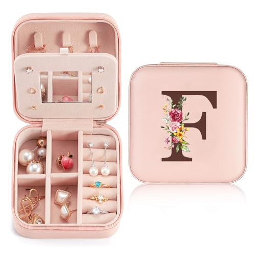 Reise Schmuckkästchen Klein mit initialen F und Blume, Schmuckaufbewahrung für Damen PU-Leder, Mini Schmuckschatulle Schmuckkasten für Damen Mädchen Geschenk für Geburtstag, Weihnachten, Muttertag Reise Schmuckkästchen Klein mit initialen F und Blume, Schmuckaufbewahrung für Damen PU-Leder, Mini Schmuckschatulle Schmuckkasten für Damen Mädchen Geschenk für Geburtstag, Weihnachten, Muttertag von Sinekong