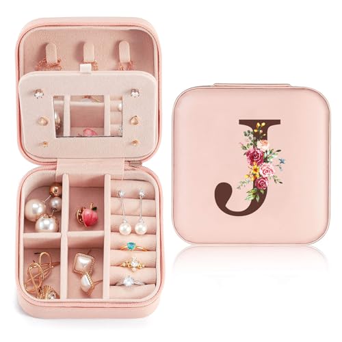 Reise Schmuckkästchen Klein mit initialen J und Blume, Schmuckaufbewahrung für Damen PU-Leder, Mini Schmuckschatulle Schmuckkasten für Damen Mädchen Geschenk für Geburtstag, Weihnachten, Muttertag Reise Schmuckkästchen Klein mit initialen J und Blume, Schmuckaufbewahrung für Damen PU-Leder, Mini Schmuckschatulle Schmuckkasten für Damen Mädchen Geschenk für Geburtstag, Weihnachten, Muttertag von Sinekong