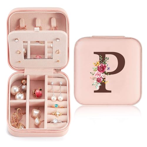 Reise Schmuckkästchen Klein mit initialen P und Blume, Schmuckaufbewahrung für Damen PU-Leder, Mini Schmuckschatulle Schmuckkasten für Damen Mädchen Geschenk für Geburtstag, Weihnachten, Muttertag Reise Schmuckkästchen Klein mit initialen P und Blume, Schmuckaufbewahrung für Damen PU-Leder, Mini Schmuckschatulle Schmuckkasten für Damen Mädchen Geschenk für Geburtstag, Weihnachten, Muttertag von Sinekong