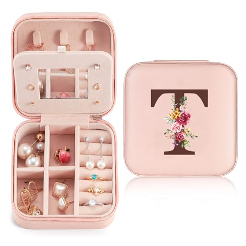 Reise Schmuckkästchen Klein mit initialen T und Blume, Schmuckaufbewahrung für Damen PU-Leder, Mini Schmuckschatulle Schmuckkasten für Damen Mädchen Geschenk für Geburtstag, Weihnachten, Muttertag Reise Schmuckkästchen Klein mit initialen T und Blume, Schmuckaufbewahrung für Damen PU-Leder, Mini Schmuckschatulle Schmuckkasten für Damen Mädchen Geschenk für Geburtstag, Weihnachten, Muttertag von Sinekong
