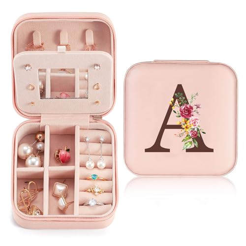 Schmuckkästchen Klein Reise für Damen Mädchen, Schmuckkasten mit initiale A, Mini Schmuckschatulle mit Spiegel für Ringe, Ohrringe, Halskette für Damen Geschenk für Geburtstag, Weihnachten, Muttertag Schmuckkästchen Klein Reise für Damen Mädchen, Schmuckkasten mit initiale A, Mini Schmuckschatulle mit Spiegel für Ringe, Ohrringe, Halskette für Damen Geschenk für Geburtstag, Weihnachten, Muttertag von Sinekong