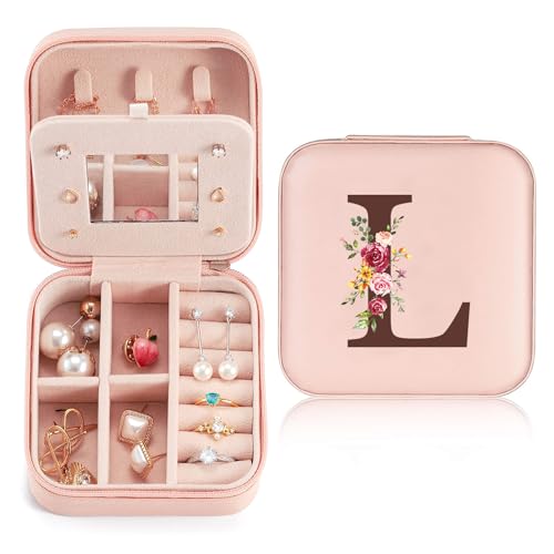 Schmuckkästchen Klein Reise für Damen Mädchen, Schmuckkasten mit initiale L, Mini Schmuckschatulle mit Spiegel für Ringe, Ohrringe, Halskette für Damen Geschenk für Geburtstag, Weihnachten, Muttertag Schmuckkästchen Klein Reise für Damen Mädchen, Schmuckkasten mit initiale L, Mini Schmuckschatulle mit Spiegel für Ringe, Ohrringe, Halskette für Damen Geschenk für Geburtstag, Weihnachten, Muttertag von Sinekong
