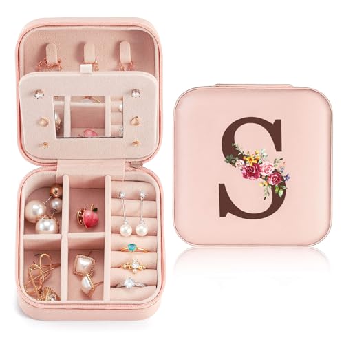 Schmuckkästchen Klein Reise für Damen Mädchen, Schmuckkasten mit initiale S, Mini Schmuckschatulle mit Spiegel für Ringe, Ohrringe, Halskette für Damen Geschenk für Geburtstag, Weihnachten, Muttertag Schmuckkästchen Klein Reise für Damen Mädchen, Schmuckkasten mit initiale S, Mini Schmuckschatulle mit Spiegel für Ringe, Ohrringe, Halskette für Damen Geschenk für Geburtstag, Weihnachten, Muttertag von Sinekong