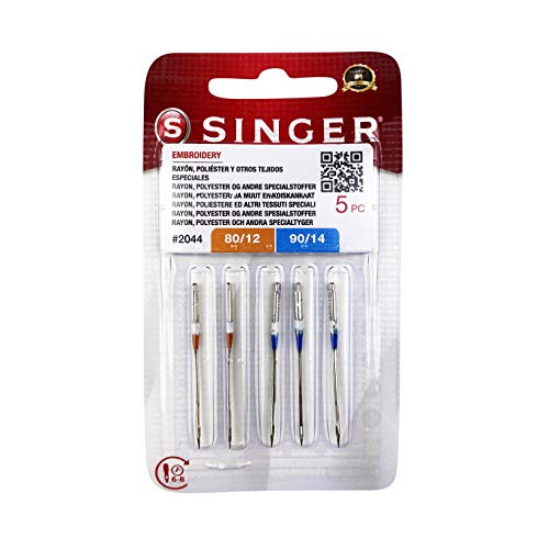 Singer 2044 Sticknadeln, Stärke 80 und 90 cm, für Stickmaschinen und Stoffe aus Viskose, Polyester und andere Stickstoffe von sufe