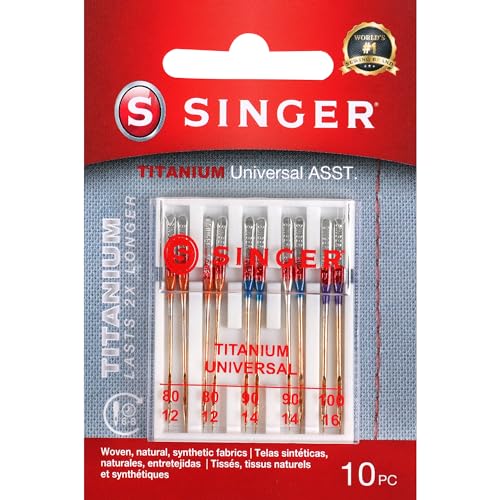 Singer Notions Titan Universal Regular Point Nähmaschinennadeln für gewebter Stoff, Größen Sortiert, 10er Pack von Singer