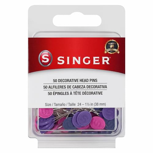 SINGER Dekorative Stecknadeln mit flachem Kopf, Größe 24, vernickelter Stahl, rostbeständig, zum Nähen, Quilten und Basteln, 50 Stück von Singer