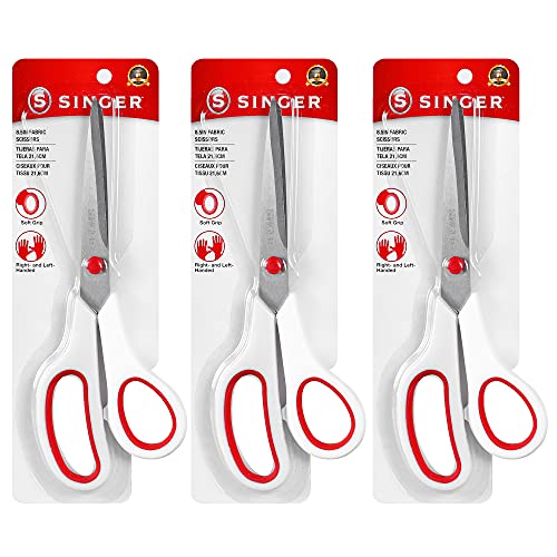 Singer 00445 8-1/2-Inch Fabric Scissors with Comfort Grip, 3-Pack Stoffschere mit Komfortgriff, Edelstahl, Stahl, 3er-Pack von Singer