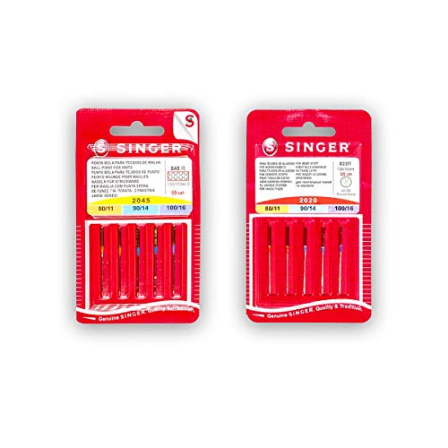 Singer Set mit 2 Packungen Nähnadeln für Nähmaschine, Nadeln 2020 / 822R (Universal), Nadeln 2045 / 848R (Stretch und Strick), verschiedene Stärken, für System 130/705 H von Singer Company