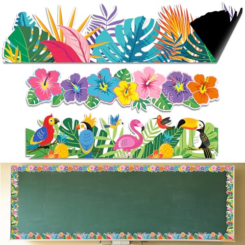Sinload 12 Stück tropische magnetische Bordüre Sommer Pinnwand Bordüre Hawaii Luau Blume Flamingo Streifen Trim Pinnwand Dekorationen für Schulanfang Klassenzimmer Büro Whiteboard Wanddekoration von Sinload