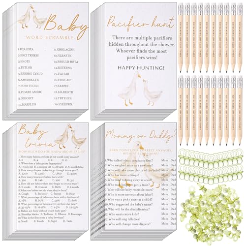 Sinload 36 Sets Goose Babyparty-Spiele für 36 Gäste, inklusive Babyparty, Bingo-Spiel, Schnuller, Jagd, Wort, Scramble, Mama- oder Papa-Spiele mit 20 Bleistiften, 50 Acryl-Schnullern für Jungen und Sinload 36 Sets Goose Babyparty-Spiele für 36 Gäste, inklusive Babyparty, Bingo-Spiel, Schnuller, Jagd, Wort, Scramble, Mama- oder Papa-Spiele mit 20 Bleistiften, 50 Acryl-Schnullern für Jungen und von Sinload