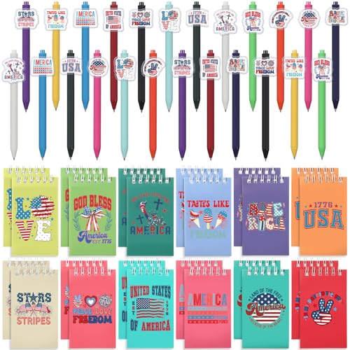 Sinload 48 Pcs 4th of July Notepads Ballpoint Pen Set 24 Independence Day Notebooks 24 Patriotic Ballpoint Pens with Patriotic Designs for Memorial Day and Veterans Day Party Favors(Classic Style) von Sinload