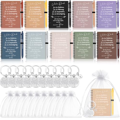 Sinmoe 10 Sets Dankeschön Geschenk für Kollegen Abschiedsgeschenk für Kollegen Motivierendes Spirale Notizblock, Danke für Alles Kugelschreiber, Schlüsselanhänger für Jobwechsel von Sinmoe