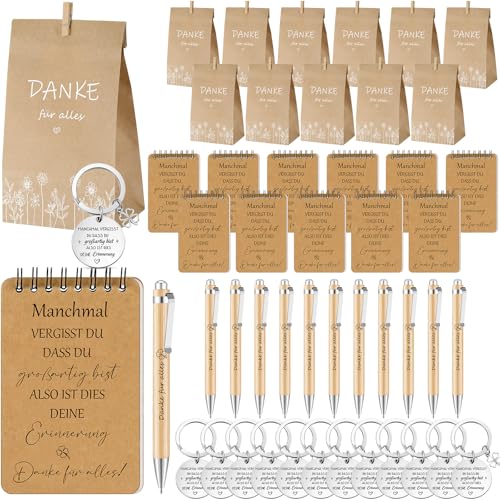 Sinmoe 12 Set Danke Geschenke für Kollegen Lehrer Spirale Notizblock Holz Kugelschreiber Kraftpapiertüte Schlüsselanhänger Holzklammer Abschiedsgeschenk(Manchmal vergisst du dass du groBartig) von Sinmoe