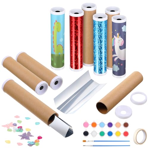 Sinmoe 12 Kaleidoskop Bastelset für Kindergeburtstag mit 12 DIY Kaleidoskope 4 Sets 12 Farben 3ml Acrylfarben 12 Sets Pinsel Mitgebsel für Mädchen Junge Schule Kindergarten von Sinmoe