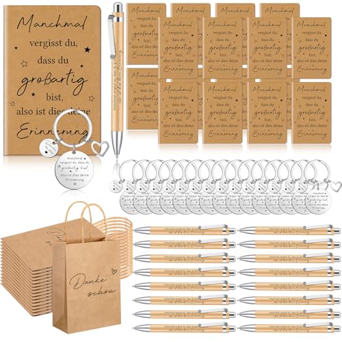 Sinmoe 16 Set Dankeschön Geschenk Kollegen Lehrer 16 Mini Notizblöcke mit Spruch 16 Schlüsselanhänger 16 Kugelschreiber 16 Papiertüten Geschenk Jobwechsel Team(Manchmal Vergisst du) von Sinmoe