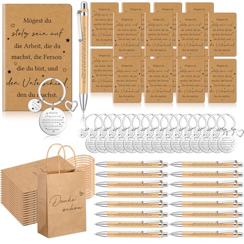 Sinmoe 16 Set Dankeschön Geschenk Kollegen Lehrer 16 Mini Notizblöcke mit Spruch 16 Schlüsselanhänger 16 Kugelschreiber 16 Papiertüten Geschenk Jobwechsel Team(Mögest du stolz sein auf die Arbeit) von Sinmoe