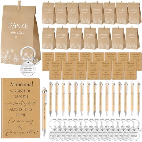 Sinmoe 16 Sets Dankesgeschenke für Kollegen inklusive Danke Notizbuch Papiertüte Schlüsselanhänger Holzclip Kugelschreiber für Mitarbeiter Rücktrittsgeschenk(Großartig Bist) von Sinmoe