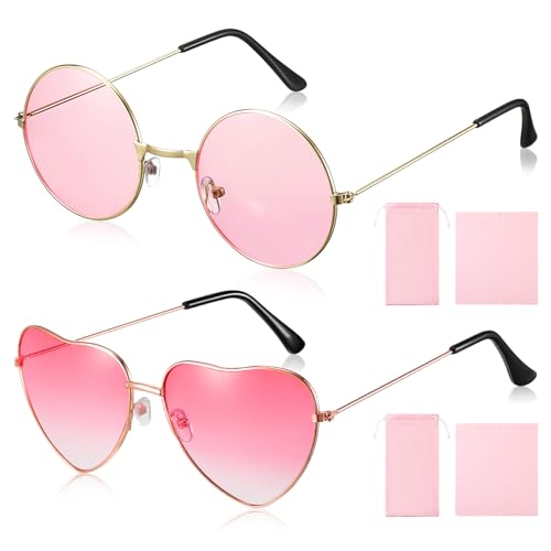 Sinmoe 2 Sets Hippie Sonnenbrillen Herz Sonnenbrille Retro Runde Brille 60er 70er Rave Festival Hippie Kostüm Halloween Accessoires mit Metallrahmen 2 Aufbewahrungsbeutel 2 Brillenputztücher Sinmoe 2 Sets Hippie Sonnenbrillen Herz Sonnenbrille Retro Runde Brille 60er 70er Rave Festival Hippie Kostüm Halloween Accessoires mit Metallrahmen 2 Aufbewahrungsbeutel 2 Brillenputztücher von Sinmoe