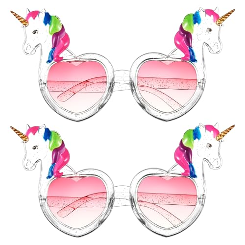 Sinmoe 2 Stück Einhorn Sonnenbrille Luau Partybrillen Hawaiianisch Lustige Brillen Requisiten Sommerstrand Tropische Partybrillen für Kinder Einhorn Rahmen Brille Geburtstagsfeier Karneval Deko von Sinmoe