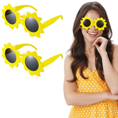 Sinmoe 2 Stück Sonnenblumen Sonnenbrillen Luau Party Sonnenbrille Hawaii Lustige Brillen Sommer Strand Thema Requisiten Neuartige Tropische Kinder Party Brillenrahmen für Geburtstag Karneval Deko von Sinmoe