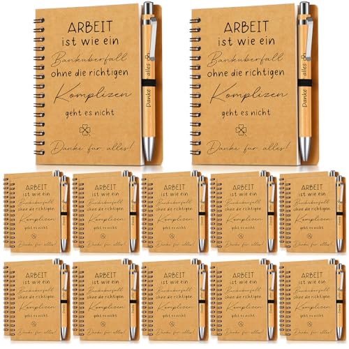 Sinmoe 24 Set Dankeschön Geschenk für Kollegen Lehrer Inspirierend Mitarbeiter Spirale Notizblock Kugelschreiber aus Holz Liniert Notizbuch Abschiedsgeschenk(Arbeit ist wie ein Banküberfall) von Sinmoe